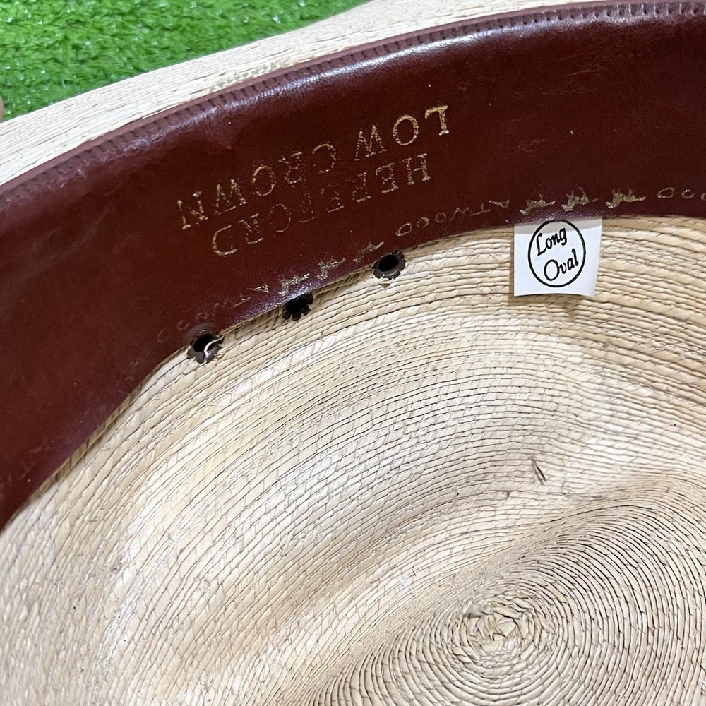 Vintage Atwood Cowboy Hat 7 1/4 7X Hereford Low Crown Lng Oval Leather Logo Band - Picture 5 of 10